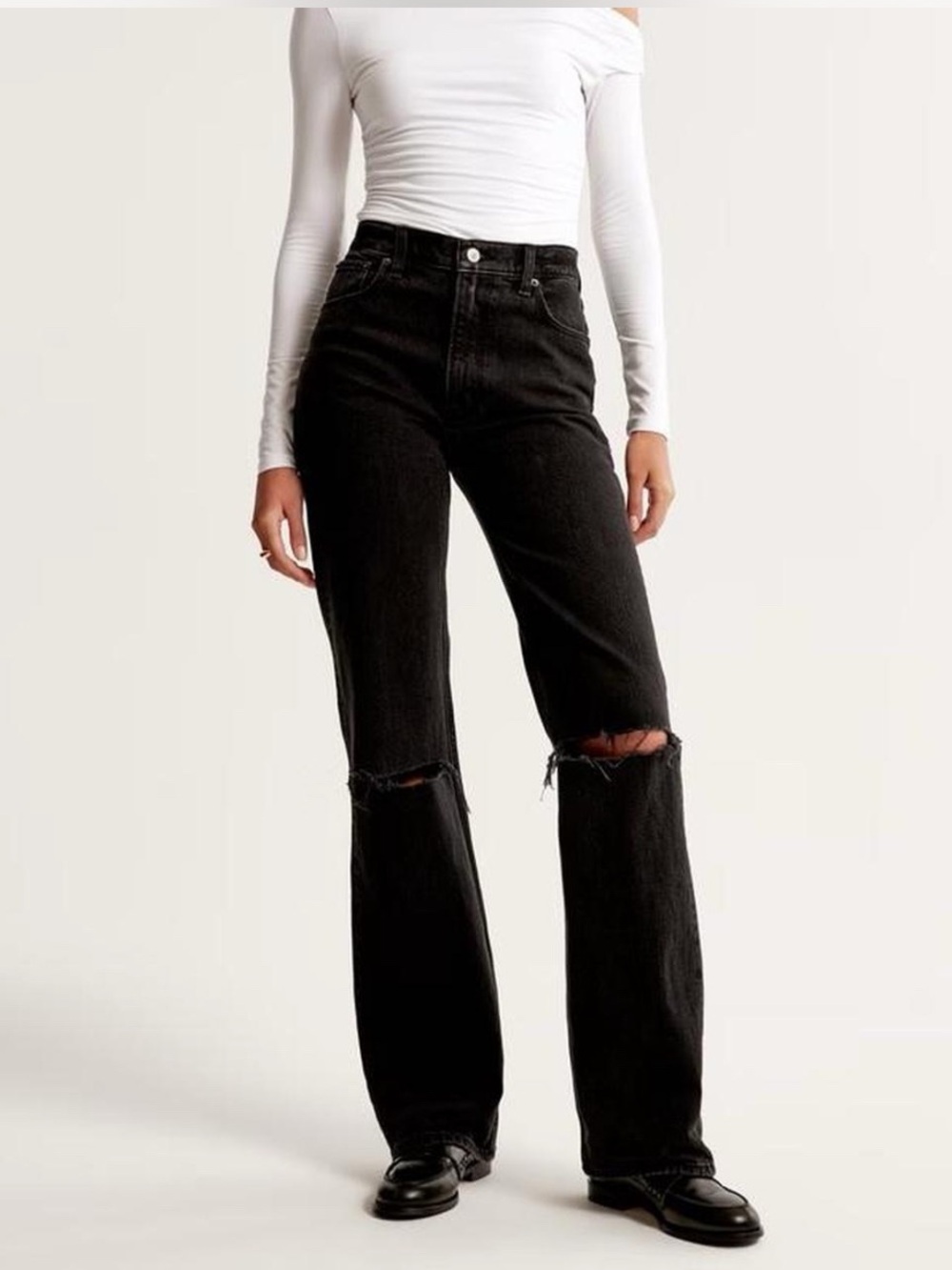 Abercrombie & Fitch Curve Love Black high waisted ripped jeans extra short